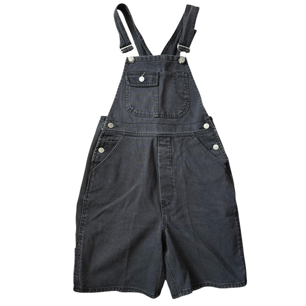 VTG 90s Y2K long denim carpenter overall shorts size XS small faded black grunge